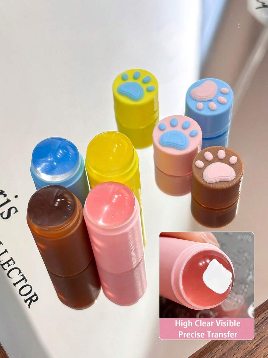 Novo Carimbo de Arte de Unhas em Formato de Pata de Gato Fofo Mini de Silicone, Ferramenta Portátil de Transferência de Imagem de Impressão de Arte de Unhas, Adequado para Iniciantes, Salões e Uso Doméstico - Multicolorido - Visão 1