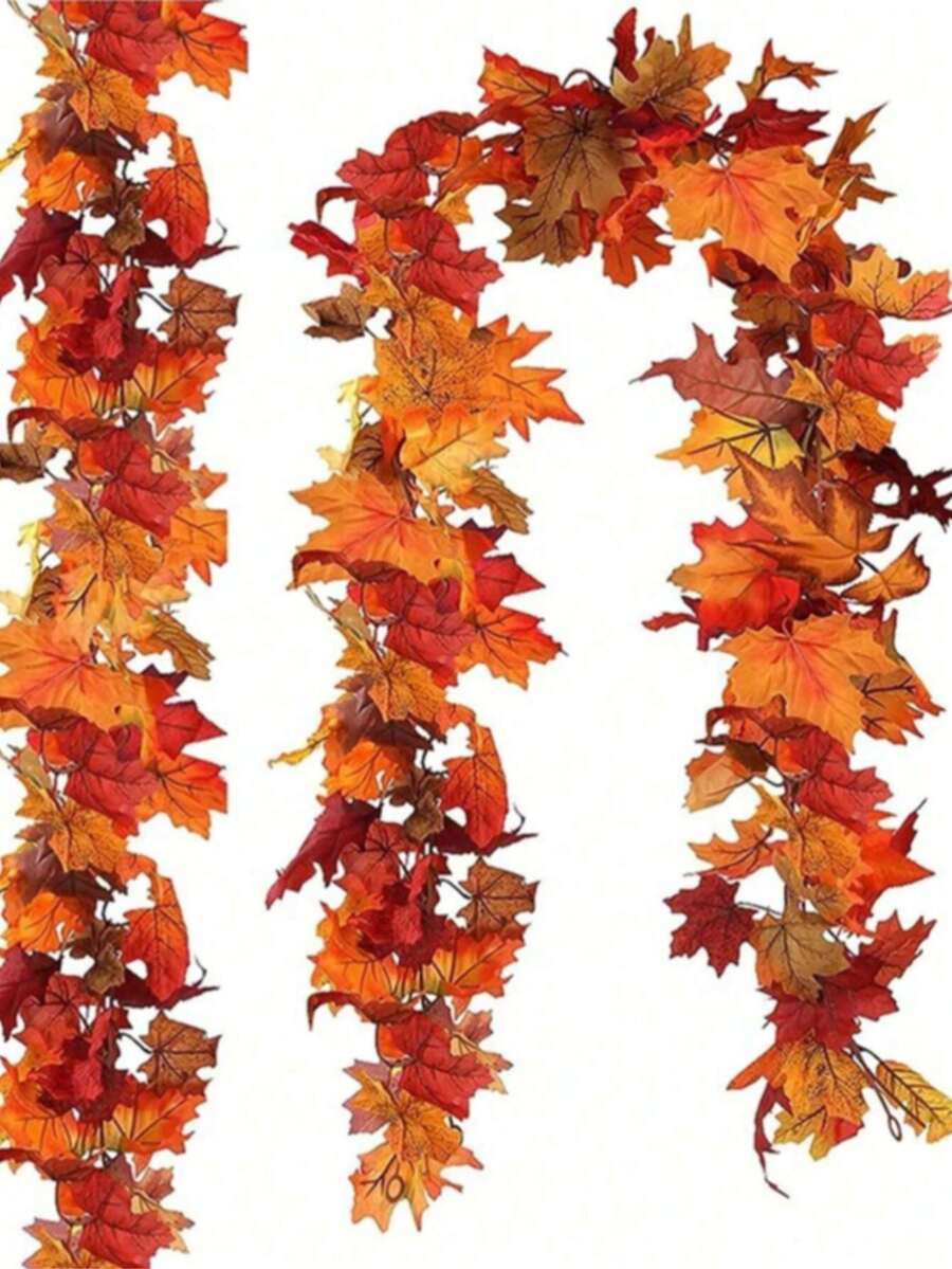 1/2pcs 66.93" Artificial Hanging Vine, Autumn Maple Leaf Garland Wall Hanging, Suitable For Autumn Theme Party, Halloween, Home And Staircase Wall Decoration, Indoor/Outdoor And Garden Autumn Decor - Multicolor - View 1