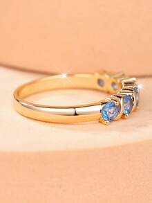 1 Elegant And Minimalist Twisted Metal Women's Ring-Translucent And Skin-Brightening A Versatile Piece Perfect For Layering With Everyday Work Outfits - Golden Yellow + Light Blue - View 4
