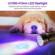 1pc Black Aluminum Alloy Light Flashlight, Ultraviolet Detector Torch Aluminum Handheld Light For Pet Stain Money ID Inspection Scorpion Finder Use - Black - View 6