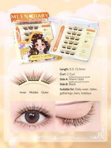 Mlen Diary Self-Adhesive Cluster False Eyelashes C Curl No Glue Needed Reusable Cartoon Style Stick-On Self-Adhesive Cluster Lashes Natural Look DIY Eyelash Extension Set - C - View 4