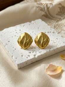 Chunky flüssige wellenförmige quadratische Ohrstecker für Frauen, Edelstahl hypoallergen asymmetrische geometrische goldene Ohrringe Damen Statement Schmuck Geschenke - Verschiedenfarbig - Übersicht 5
