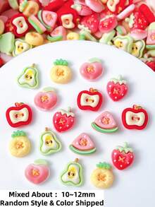 20Pcs Random Mixed Cartoon Nail Charms 3D Cute Resin Imitation Fruits: Pear, Peach, Strawberry, Apple, Pineapple, Watermelon Suitable For Summer Nail Art Accessories DIY - Multicolor - View 2