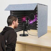 LOYALHEARTDY Desktop Soundproof Cover, Portable Vocal Recording Booth, Vocal Sound Absorbing Shield - Grey - View 2