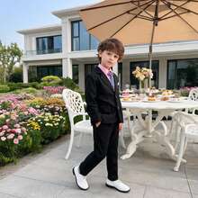 3pcs Young Boy Suit Set: Jacket, Pants, Tie, Autumn/Winter, Suitable For Birthday, Wedding, Piano Recital, Formal Occasions - Black - View 3
