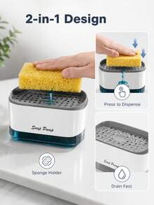Kitchen Dish Soap Dispenser, 2-Inch Top Pump, Sponge Nozzle, Non-Slip Base, Suitable For Sink Dishwashing - A - View 7