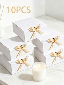 10/5PCS/1P Kraft Paper Gift Box With Lid And Ribbon Bow - Large Vintage Foldable Gift Box Suitable For Candles, Soaps And Notebooks, Perfect For Friends, Weddings, Parties, Home Decor Gift Box/White - White With Gold Ribbon - View 22