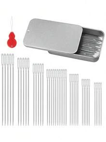 40pcs Premium Stainless Steel Sewing Needles, 7 Sizes Large Eye Sharp Point Sewing Needles, Leather Embroidery Needles With Threader, Suitable For Hand Sewing Arts And Crafts - B - View 12