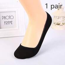 1/3/6 Pairs Women's Solid Color Invisible Socks (No-Show Socks) For Daily Wear - Black - View 10