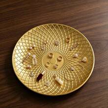 1件金色大圓盤，創意珠寶展示盤，可用於放置食物、珠寶、鑰匙、遙控器、手機及其他收納，客廳裝飾，房間飾品展示，生日禮物 - 金色 - 查看 13