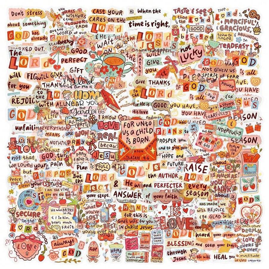50Pcs Bible Quote Stickers Waterproof Religious Scripture Decals For Journal Guitar Luggage Tablet DIY Decor - 50 PCS - View 1