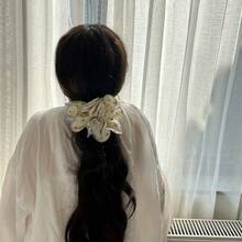 1件女款花卉甜美時尚休閒花朵蕾絲髮圈，適合日常配戴 - 米色 - 查看 4