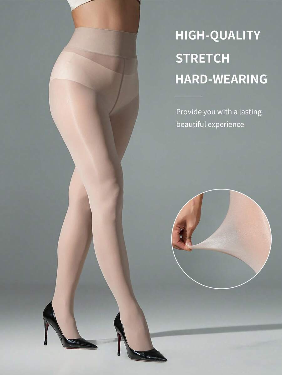 1 Pair Women Glossy Shiny Oil Sheer Pantyhose High Stretch Butt Lifting Horse Oil Tights For Daily Dating Party Club Outfits - Light Grey - View 1