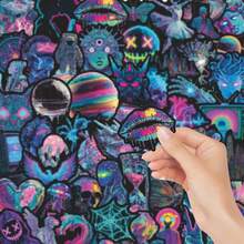56Pcs PVC Cyberpunk Neon Creative Stickers Journal DIY Notebook Decor Stationery Set School Supplies - 56PCS - View 2
