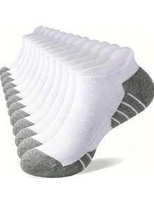 High Elastic Compression Arch Support Sports Short Socks, Contrast Color Cushioned Terry Sole, Breathable Moisture-Wicking Anti-Stuffy Low-Cut Socks, Unisex Fitness Running Cycling Training Anti-Slip Non-Slip Heel Black White Grey Solid Color Daily Commute Short Socks - Multicolor - View 3