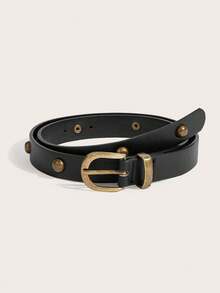 1pc Black Bronze Buckle Women's Belt; Rivet Belt; Y2K Belt; Vintage; Studded Belt; Matches Jeans, Blazers, Shirts, Dresses, Long Coats And More, Suitable For Daily Commute, Casual Outings, Workplace Wear - A - View 1