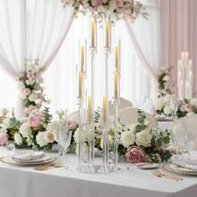 Vincidern 1PC 8 Arm Clear Candelabra Candle Holder For Wedding Table Centerpieces,38.5 Inches Tall Floor Arcylic Candlesticks Candle Holder With Removable Lampshade For Table Dinner Birthday Party Fireplace Decoration,No Candles Included - 8頭透明燭台 - 查看 6