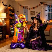 1/2pcs Halloween Witch Shaped Foil Balloon With Base, Witch Holiday Atmosphere Decoration Foil Balloon - Multicolor - View 3