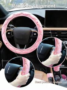 9pcs/4pcs Shiny Rhinestone Car Interior Accessories Set, Soft Leather Steering Wheel Cover, Gear Shift Cover, Handbrake Cover And Seat Belt Pad, Non-Slip Decorative Set, Suitable For Women, Universal For Sedan SUV Truck - Type a - View 8