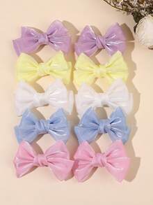 10pcs Macaron Color Pearl-Finish Tulle Hair Bow Clips,Purple Blue White Yellow Pink Hair Clips,Super Fairy,Teens Girls Hair Accessories For Daily - Multicolor - View 9