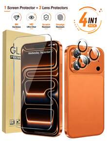4合1 鋼化玻璃螢幕保護貼 1片 適用 17 Pro Max 6.9 吋 + 3片相機鏡頭保護貼，超高清鋼化玻璃，軍規防碎，相容手機殼，手機配件，適合搭配手機殼使用 - 無色 - 查看 2
