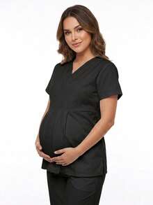 Sweet Microfiber Pleated Surgical Uniform For Maternity And Pregnancy - Black - View 1
