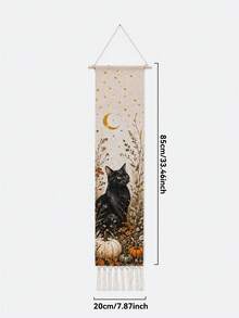 1pc/2pcs Vintage Black Cat Pumpkin Moon Bat Tassel Hanging Banner, Retro Halloween Vertical Tapestry, Spooky Farmhouse Style Autumn Wall Decor, Gothic Wildflower Scroll, Indoor Fireplace Porch Window Halloween Trick Or Treat Holiday Home Background Decoration Gift - Multicolor - View 12