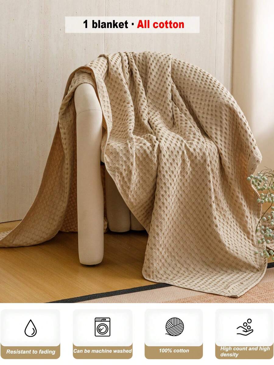 1pc Soft & Comfortable New Waffle Knit Pure Cotton Blanket - Ultra-Thin Breathable Grid Design | All-Season Bedding | Machine Washable | Ideal For Summer And Night Sweating | Modern Soft Texture Blanket | Minimalist Design Easy-Care Fabric | Suitable For Bed, Sofa - Perfect For Relaxing And Snuggling