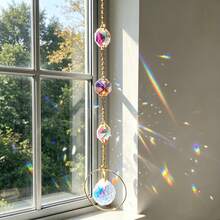 Crystal Prism Sun Catcher, AB Shimmer Refracting Crystal Light Chaser, Bohemian Wall Window Hanging Pendant, Vintage Spiritual Home Indoor Ornament Gift - C - View 3