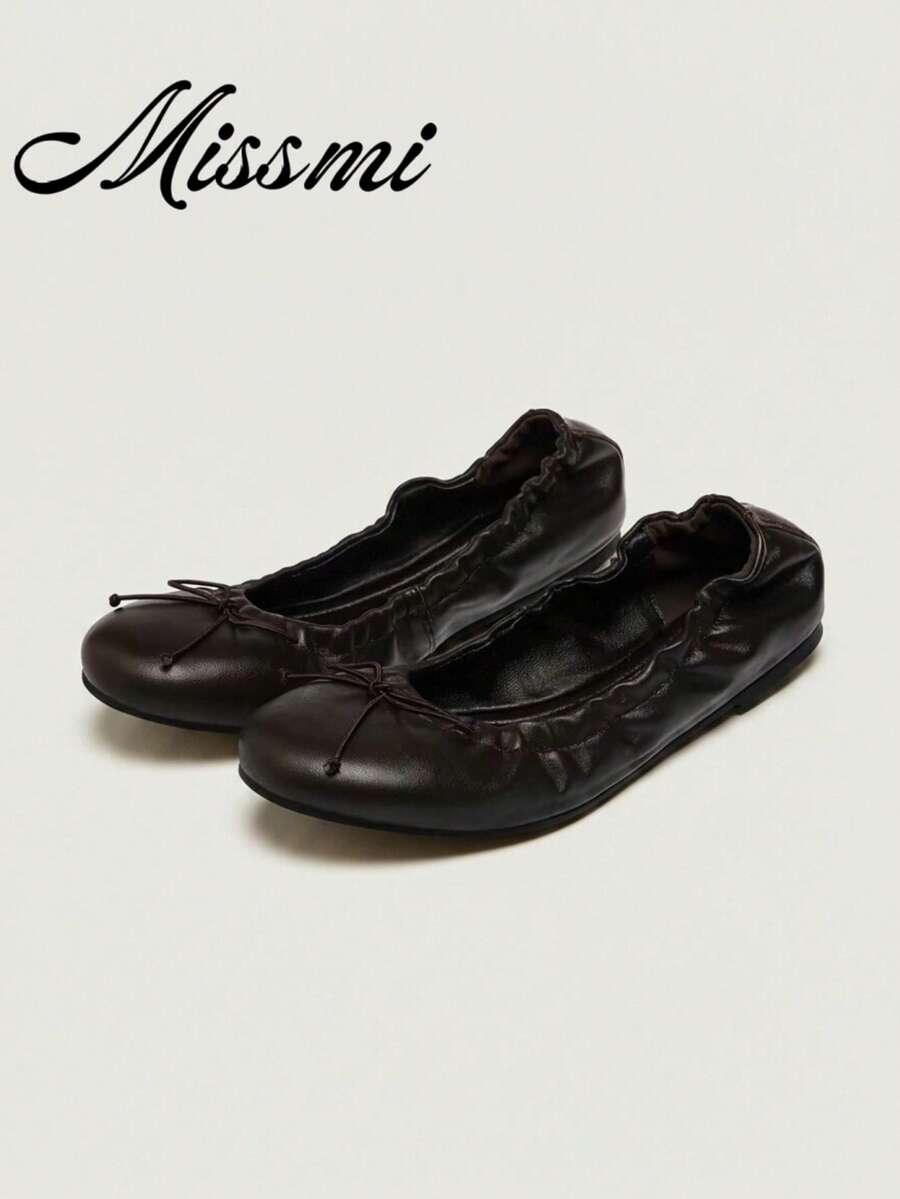 2026 Spring/Summer New Women's Shoes Bow Decor Ballet Flats - Brown - View 1