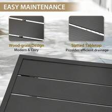 Patio Coffee Table, Rectangle Outdoor Coffee Table With Wood Grain Tabletop For Patio, Balcony And Garden, Black - Black - View 4
