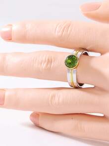 Gmzalx Fashionable Elegant Two-Tone Ring, Inlaid With Green Elegant Design, Elegant Choice For Daily Office And Casual Wear - Two-color - View 6