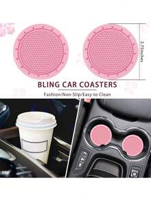 9pcs/4pcs Shiny Rhinestone Car Interior Accessories Set, Soft Leather Steering Wheel Cover, Gear Shift Cover, Handbrake Cover And Seat Belt Pad, Non-Slip Decorative Set, Suitable For Women, Universal For Sedan SUV Truck - Type a - View 4