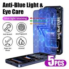 5pcs Anti-Blue Light Tempered Glass Screen Protector, Compatible With Phone 18 Pro Max/Phone 18 Pro/Phone 17 Pro Max, Also Compatible With IPhone 17E/17P Pro/16/16 Plus/15 Pro/15/14/13/12/11/XR/XS, Full Coverage | Eye Protection | Anti-Fingerprint | Compatible With Phone Cases - Clear - View 33