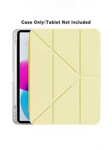 Yellow Anti-Bending Tablet Folio Case With Hidden Pen Slot, 3+Y Multi-Angle Foldable Kickstand Cover, Full Coverage Shockproof Tablet Protector, HD Clear Scratch Resistant Hard Backplate, Portable Tablet Accessory For Students & Office Daily Use - Yellow - View 2