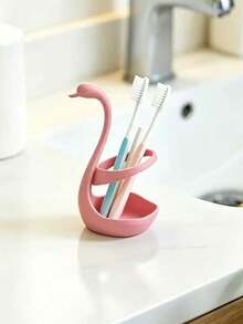 1pc Creative Swan-Shaped Plastic Toothbrush Holder, Minimalist Versatile Design, Hollow Design For Drainage And Breathability To Prevent Water Accumulation, Can Store Toothbrushes, Toothpaste, Small Items, Keeps Bathroom Countertop Neat And Organized, Both A Practical Storage Rack And An Exquisite Desktop Decoration - Multicolor - View 10