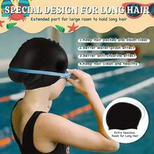 Gorro de natación (2 piezas), Gorro de natación unisex para cabello largo--Gorro de natación de silicona, Adecuado para cabello largo, Adecuado para niños y adolescentes de 5-15 años, Gorro de natación impermeable y duradero, Gorro de baño impermeable con protección para los oídos, Mantiene el cabello seco - Multicolor - Ver 6