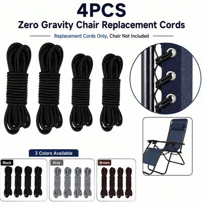4pcs Zero Gravity Chair Replacement Rope Set, Elastic Bungee Cord Straps, Suitable For Patio Garden Camping Recliner, Durable Outdoor Leisure Chair Repair Parts, Chair Not Included