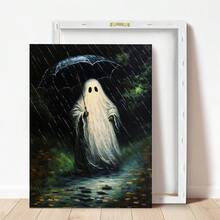 1pc Canvas Wall Art, Framed Wall Decor, Atmospheric Rainy Night Umbrella Ghost Forest Path Canvas Hanging Painting, Eerie Pastoral Vintage Oil Painting Frameless Poster, Aesthetic Hanging Decorative Print, Suitable For Modern Home Decor, Room Decor, Dorm Decor, Bedroom Decor, Living Room Decor - Umbrella Ghost - View 4