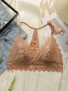Women's Lace Y-Back Wire-Free Adjustable Strap Soft Camisole Bra - Khaki - View 5