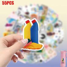 55pcs Housework Theme Creative Pattern Stickers/Vinyl Material/Suitable For Decorating Laptop Stickers Laptop Decals Electronic Product Shell Decals Phone Case Graffiti Stickers Helmet Skateboard Stickers Can Be Used For Party Gifts Birthday Small Gifts To Share With Friends - Multicolor - View 7