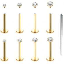 9pcs 16G Gold Lip Studs, Internal Threaded Lip & Nose Piercing Studs, Medusa Ashley Piercing Jewelry, Cartilage Studs - Gold - View 12