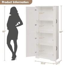 Armario de Despensa de Cocina, Armario de Almacenamiento de Despensa Blanco Independiente, Gabinete de 60 Pulgadas, Alto Armario de Almacenamiento para Baño con 2 Puertas y Estantes Ajustables - Blanco - Ver 2