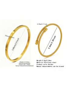 VceTd 2PCS Vintage Style Stainless Steel Women's Bracelets With Plain Circle Design And Shiny Finish, Suitable For Couples Dating, Best Friends Gathering Or Holiday Gift For Friends - Yellow Gold - View 2