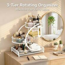 Three-Tier Lightweight Metal Cosmetic Organizer With Round Basket | Rust-Proof, Space-Saving Vanity Storage For Lipsticks, Perfumes, Skincare. Ideal Gift For Women/Girls, Durable Stylish Metal Finish For Bathroom Countertop, Perfume Display. - View 2