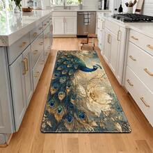 Luxury Peacock Floral Kitchen Mat, Durable And Machine-Washable Doormat, Universal Rug For Living Room, Bedroom, Office, Bathroom, Balcony, Hallway, Porch, Kitchen, And Outdoor Entrance, 2D Flat Print, 2D Flat - Multicolor - View 3
