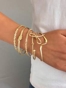 6pcs/Set Metal Bohemian Punk Stackable Bracelet Set For Women, Party, Hip Hop, Vacation, Hand Jewelry - Yellow Gold - View 2