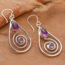 Vintage Elegant Bohemian Distressed Silver Hollow Water Drop Dangle Earrings, Inlaid With Clear Synthetic Purple Zirconia, Suitable For Daily, Date, Party Occasions, Exquisite Accessory Gift For Women's Birthday And Holiday - Silver - View 3
