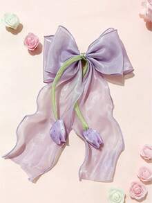 1pc Girl Tulip Fairy Bow Hair Clip Head Accessory, Fresh Floral Sweet Hair Ornament, Suitable For Daily Casual Wear - Multicolor - View 10