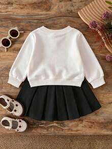 Baby Girl Cartoon Pattern Round Neck Long Sleeve And Skirt - White - View 2
